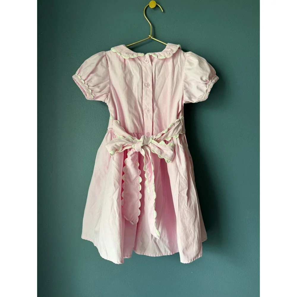 Southern Smocked Company Girls Pink Ric Rac Peter Pan Collar Dress 4T